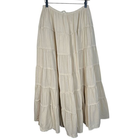 Free People Simply Smitten Maxi Skirt Tiered Tie Waist Natural Cream XL - Picture 13 of 16